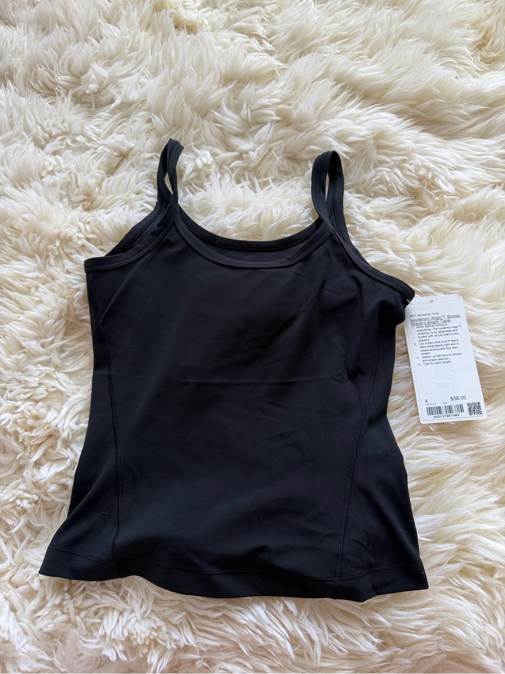 lululemon scoop neck align waist length tank top size 4 black
